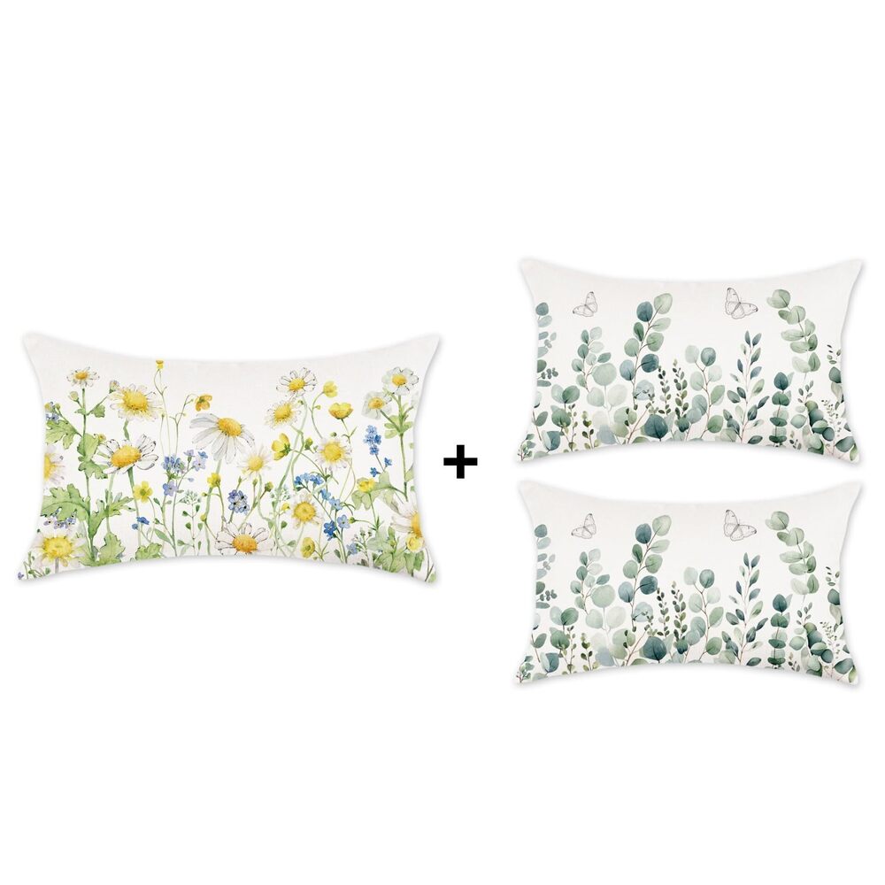 4746 Spring Pillow Covers 12x20 Inch Set of 3 Daisy Flower Decorative